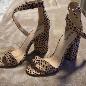 Qupid Tan Leopard Print Block Heels